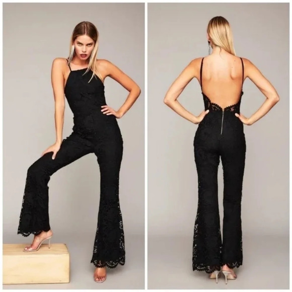 Stone Cold Fox Pants - STONE COLD FOX BACKLESS LACE JUMPSUIT FREE PEOPLE BRIDAL BLACK TIE ARE YOU AM I